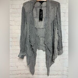 NEW Young Threads Gray Patchwork Waterfall Jacket Size M